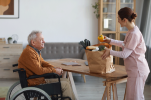a senior gets a grocery delivery during Senior Respite Care