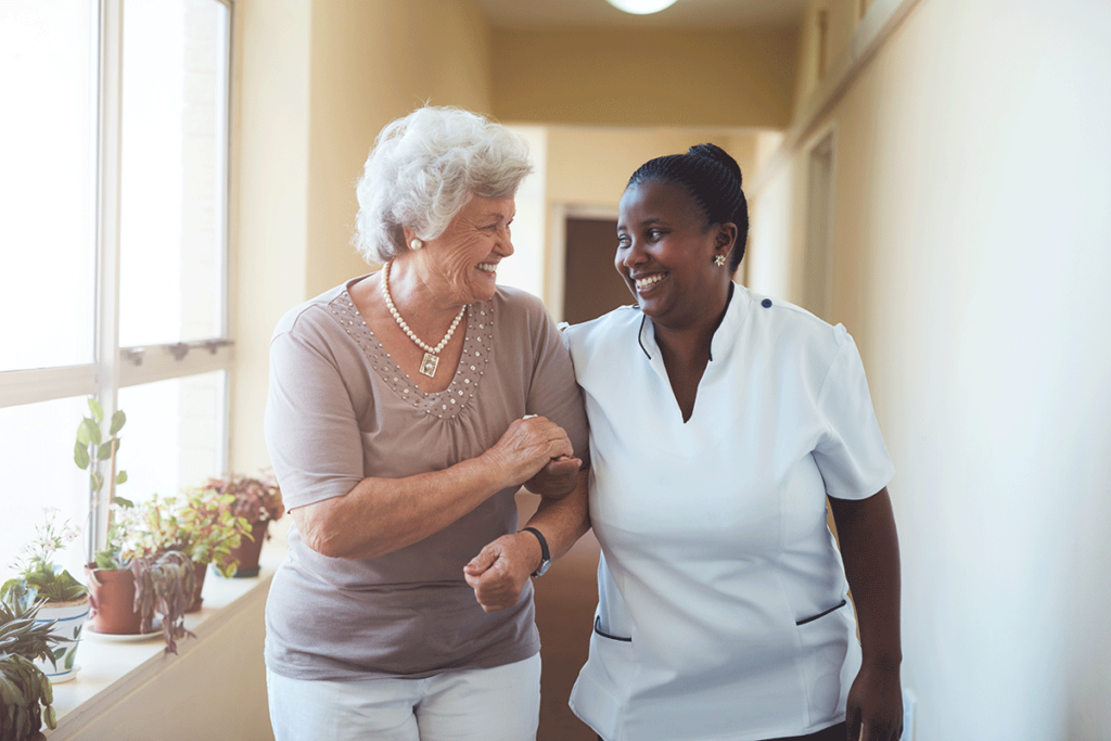 a respite care nurse helps a resident